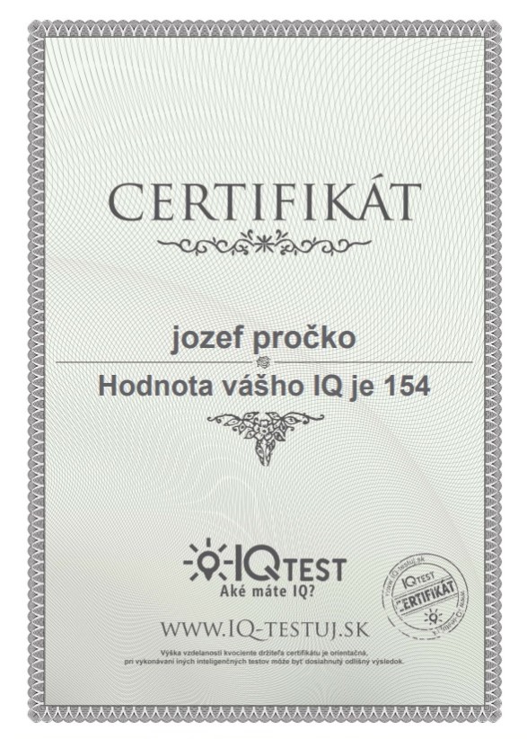 jozef jožo pročko iq test certifikát výsledok