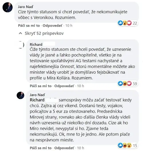 Miroslav Kollár status testovanie Jaroslav Naď