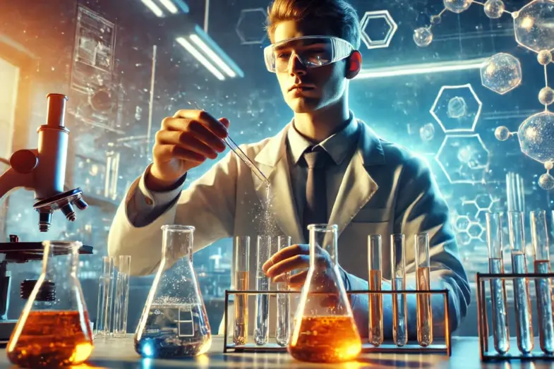 Zvládnete chemické základy? Skúste si tento kvíz! 1 Obrázok na šírku zobrazuje vedca vykonávajúceho chemické pokusy.