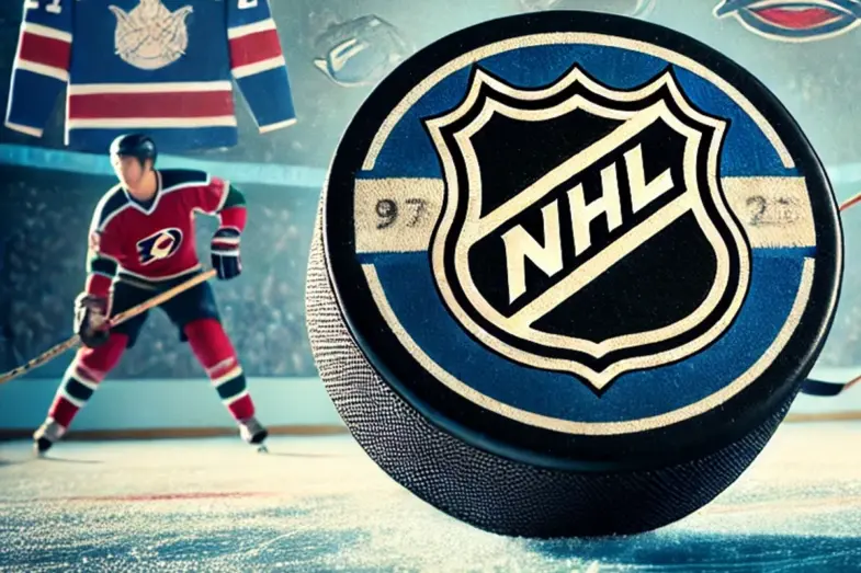 Ste expert na históriu NHL? Tento kvíz vás preverí! 3 Logo NHL na ľadovej ploche – titulný obrázok k kvízu pre expertov na históriu NHL.