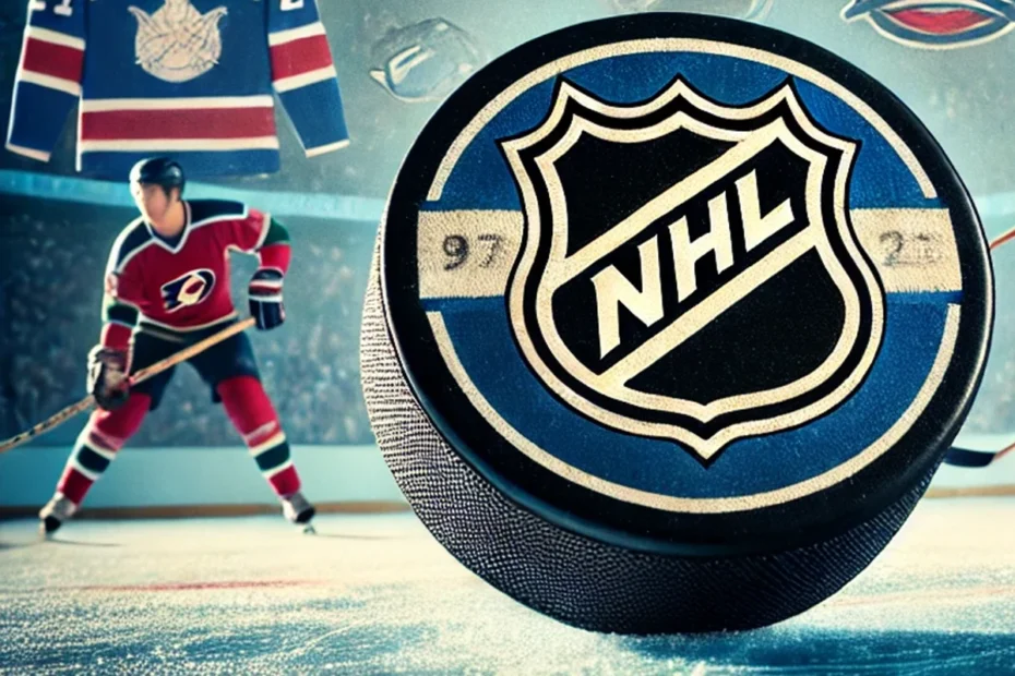 Logo NHL na ľadovej ploche – titulný obrázok k kvízu pre expertov na históriu NHL.