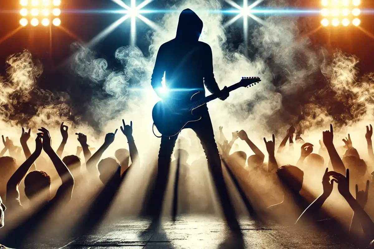 Desať otázok pre skutočných znalcov skupiny Nirvana: Vyskúšajte sa! 2 Silueta Kurta Cobaina na pódiu počas koncertu Nirvany – titulný obrázok k kvízu pre fanúšikov skupiny Nirvana.