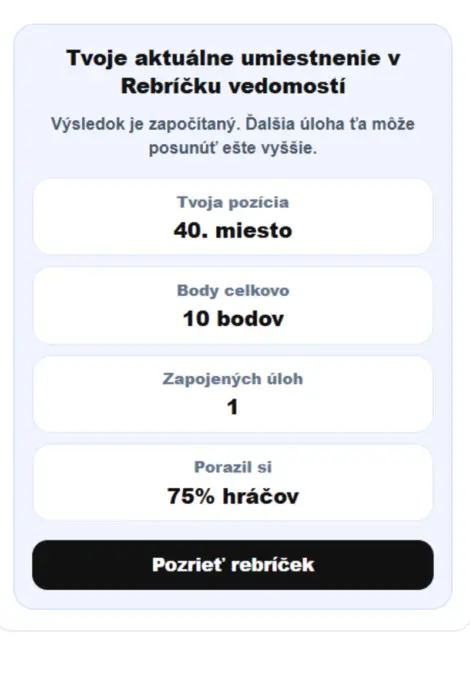 REBRÍČEK VEDOMOSTÍ mení vedomostné úlohy na skutočnú VÝZVU 2 rebríček
