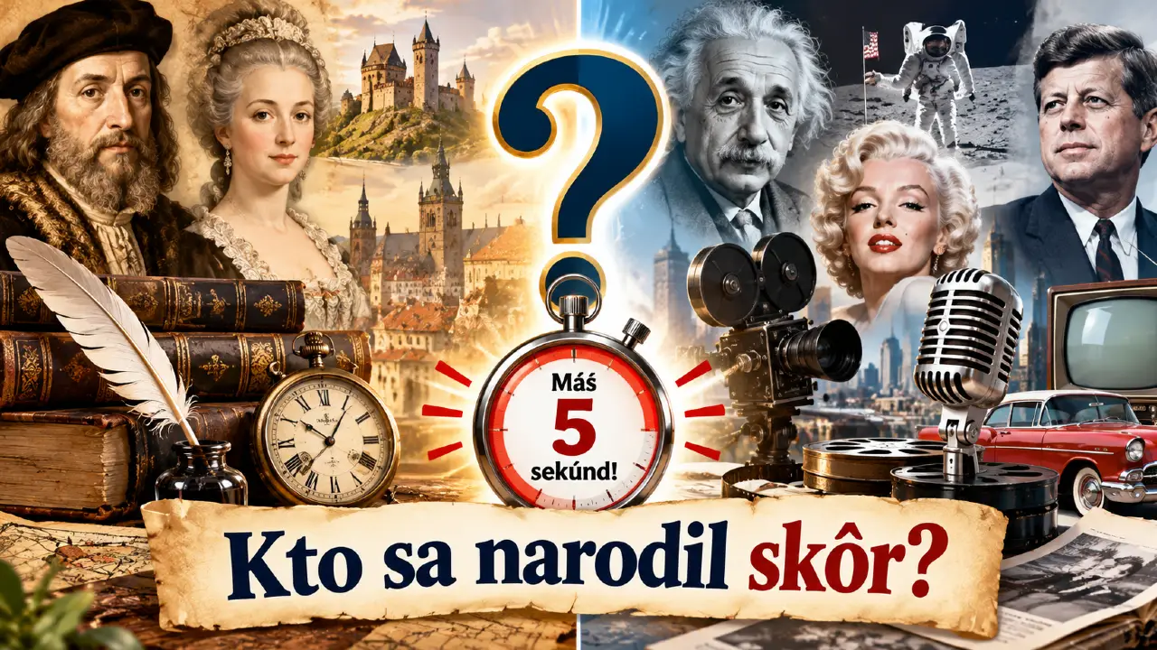8 slávnych dvojíc a iba 5 sekúnd: Kto z nich sa narodil skôr? 1 Historické obdobia a časovač s 5 sekundami v kvíze Kto sa narodil skôr.