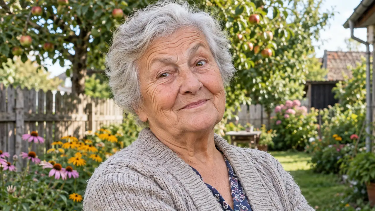 Kvíz pre seniorov #316: Trúfnete si bez zaváhania prejsť všetkých 10 otázok? 1 seniorka v záhrade s pobaveným výrazom